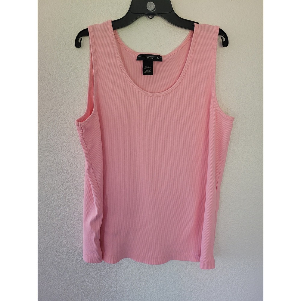 Venezia Pink Ribbed Tank Top Plus Size 22/24 Sleeveless Scoop Neck Cotton #3